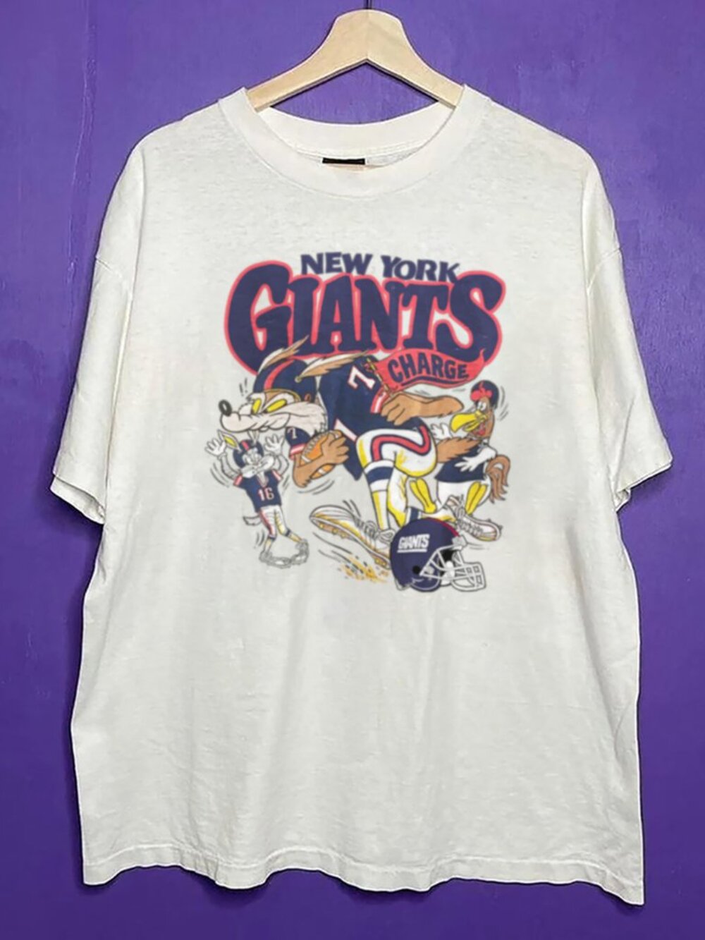Vintage 1995 New York Giants Charge Taz T Shirt, Retro NT Giants Football Shirt